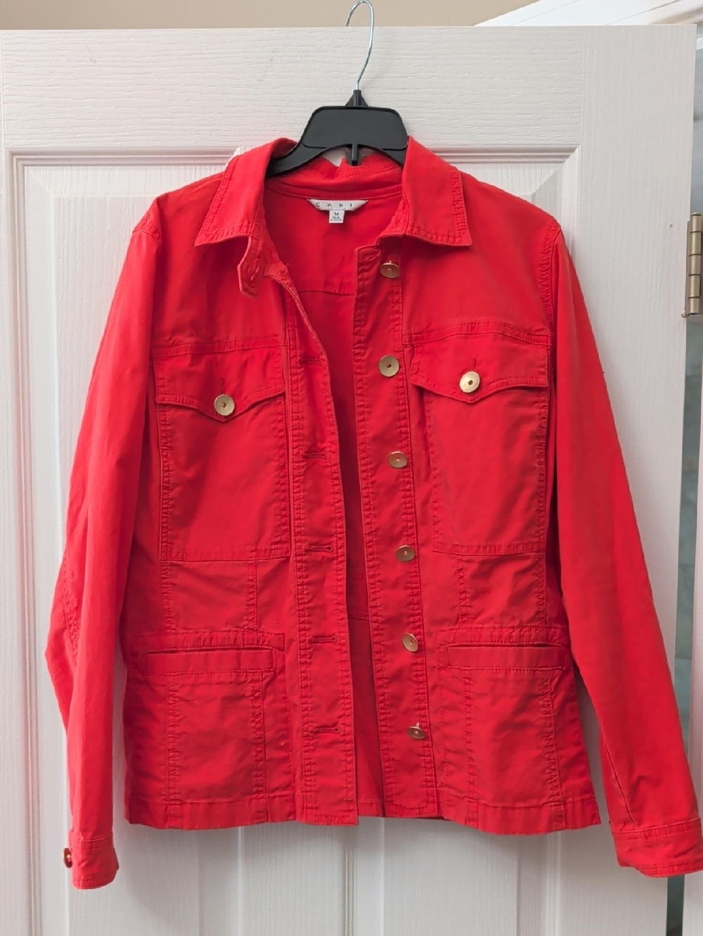 Cabi Red Utility Safari Jacket Gold Button Lightweight Jacket Size M Women's
